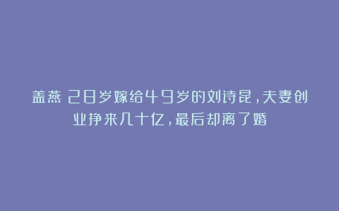 盖燕：28岁嫁给49岁的刘诗昆，夫妻创业挣来几十亿，最后却离了婚