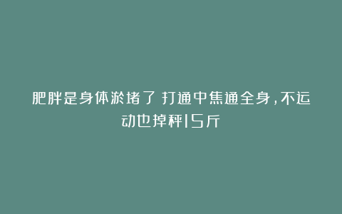 肥胖是身体淤堵了!打通中焦通全身,不运动也掉秤15斤!