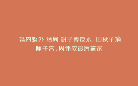 《婚内婚外》结局:胡子博反水,田秋子摘除子宫,周伟成最后赢家