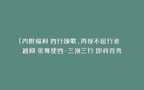 (内附福利)西行颂歌,再现不屈行者| 越剧《张骞使西·三别三行》即将首秀