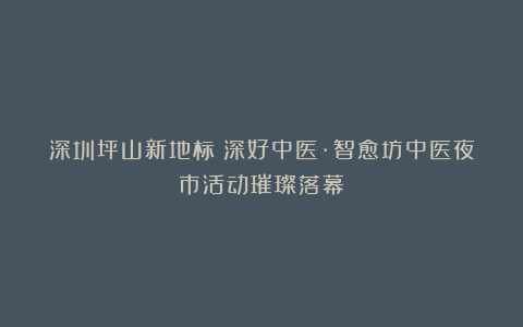 深圳坪山新地标:深好中医·智愈坊中医夜市活动璀璨落幕
