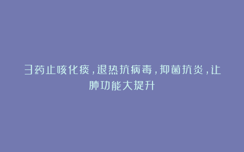 3药止咳化痰，退热抗病毒，抑菌抗炎，让肺功能大提升
