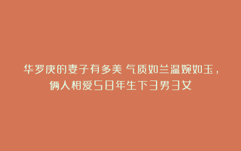 华罗庚的妻子有多美?气质如兰温婉如玉,俩人相爱58年生下3男3女