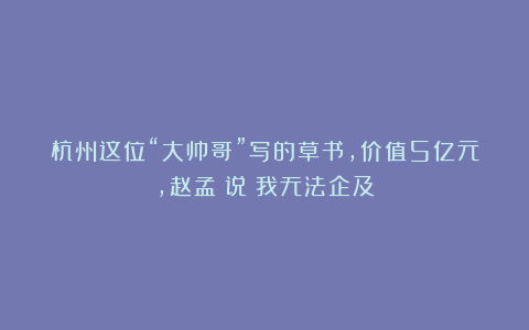 杭州这位“大帅哥”写的草书,价值5亿元,赵孟頫说:我无法企及