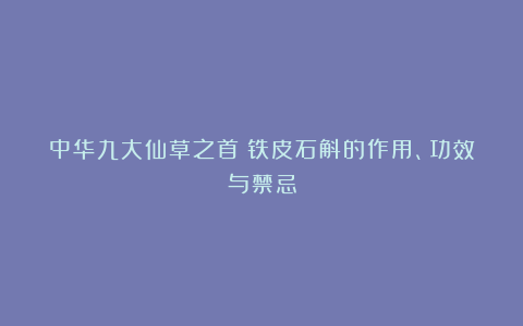中华九大仙草之首:铁皮石斛的作用、功效与禁忌