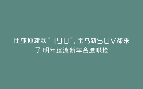 比亚迪新款“798”、宝马新SUV都来了！明年这波新车会遭哄抢？