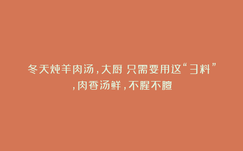 冬天炖羊肉汤,大厨:只需要用这“3料”,肉香汤鲜,不腥不膻