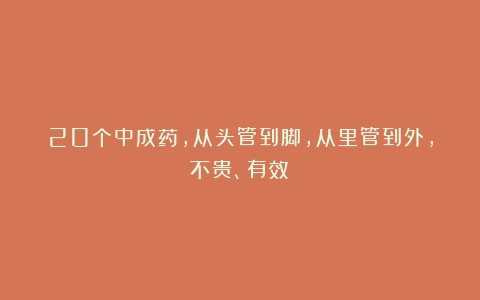 20个中成药，从头管到脚，从里管到外，不贵、有效！