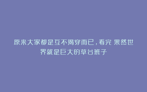 原来大家都是互不揭穿而已,看完:果然世界就是巨大的草台班子