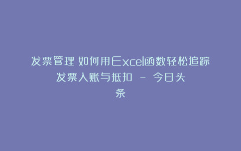 发票管理:如何用Excel函数轻松追踪发票入账与抵扣 – 今日头条