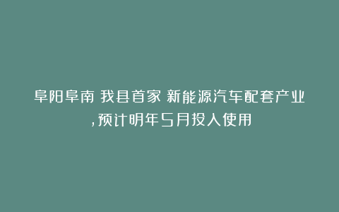 阜阳阜南:我县首家!新能源汽车配套产业,预计明年5月投入使用