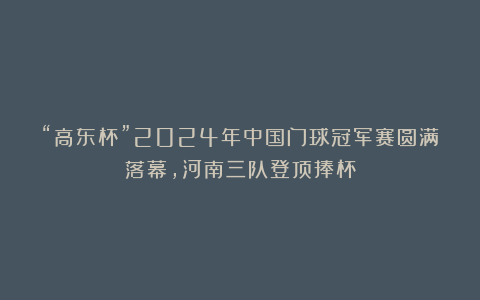 “高东杯”2024年中国门球冠军赛圆满落幕,河南三队登顶捧杯