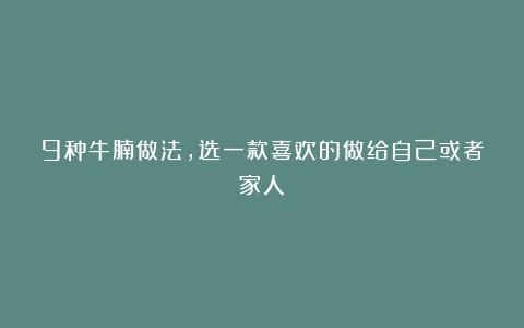 9种牛腩做法，选一款喜欢的做给自己或者家人