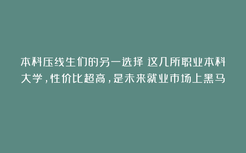 本科压线生们的另一选择!这几所职业本科大学,性价比超高,是未来就业市场上黑马!