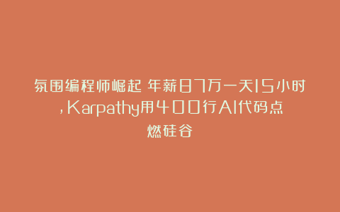 氛围编程师崛起!年薪87万一天15小时,Karpathy用400行AI代码点燃硅谷