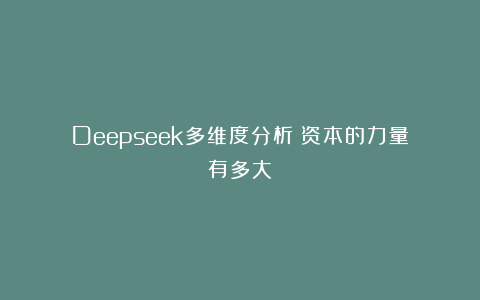 Deepseek多维度分析：资本的力量有多大？