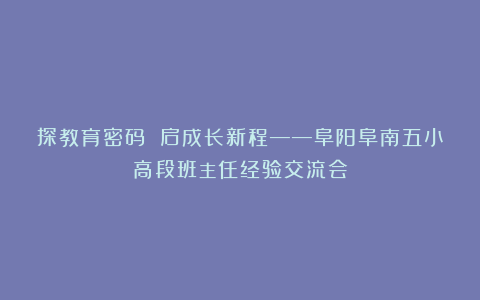 探教育密码 启成长新程——阜阳阜南五小高段班主任经验交流会