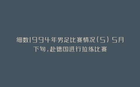 细数1994年男足比赛情况(5):5月下旬,赴德国进行拉练比赛