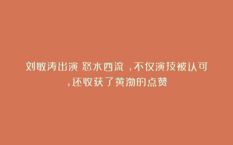 刘敏涛出演《怒水西流》,不仅演技被认可,还收获了黄渤的点赞