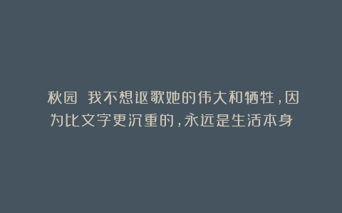 《秋园》:我不想讴歌她的伟大和牺牲,因为比文字更沉重的,永远是生活本身