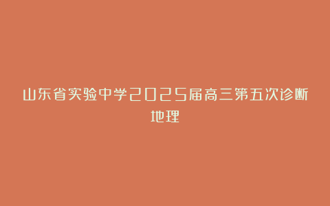 山东省实验中学2025届高三第五次诊断地理