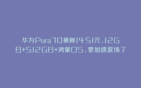 华为Pura70暴降1451元,12GB+512GB+鸿蒙OS,要加速退场了
