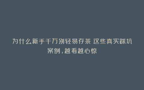 为什么新手千万别轻易存茶?这些真实踩坑案例,越看越心惊