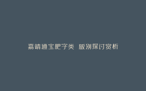 嘉靖通宝肥字类 版别探讨赏析