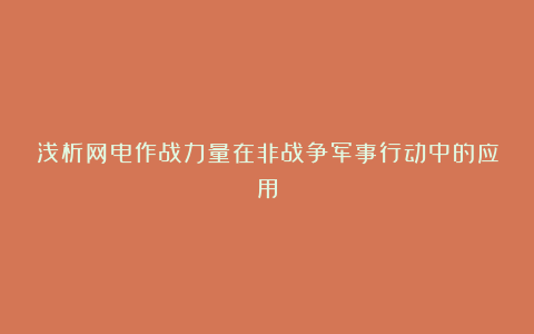 浅析网电作战力量在非战争军事行动中的应用