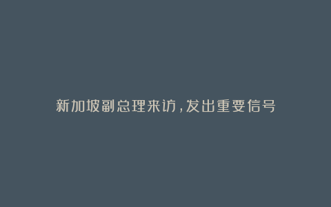 新加坡副总理来访,发出重要信号