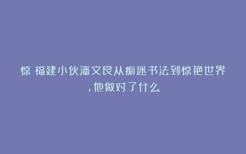 惊！福建小伙潘文良从痴迷书法到惊艳世界，他做对了什么