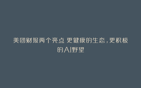 美团财报两个亮点：更健康的生态，更积极的AI野望