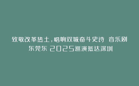 致敬改革热土,唱响双城奋斗史诗 音乐剧《东莞东》2025巡演抵达深圳