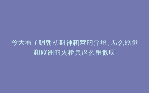 今天看了明朝初期神机营的介绍，怎么感觉和欧洲的火枪兵这么相似呀！