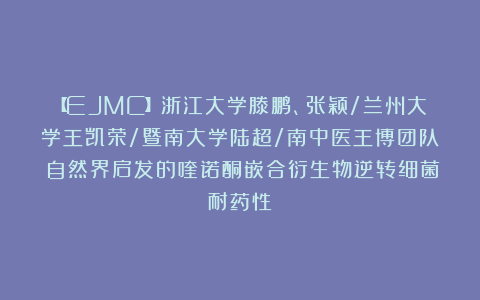【EJMC】浙江大学滕鹏、张颖/兰州大学王凯荣/暨南大学陆超/南中医王博团队:自然界启发的喹诺酮嵌合衍生物逆转细菌耐药性