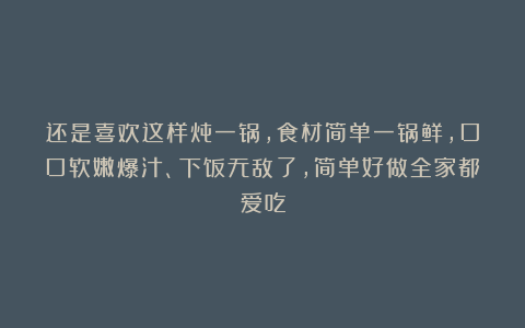 还是喜欢这样炖一锅，食材简单一锅鲜，口口软嫩爆汁、下饭无敌了，简单好做全家都爱吃