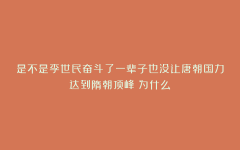 是不是李世民奋斗了一辈子也没让唐朝国力达到隋朝顶峰？为什么？