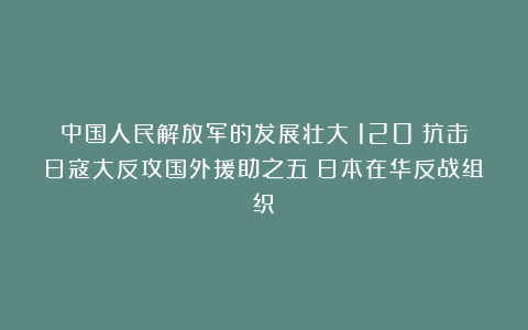 中国人民解放军的发展壮大(120)抗击日寇大反攻国外援助之五:日本在华反战组织