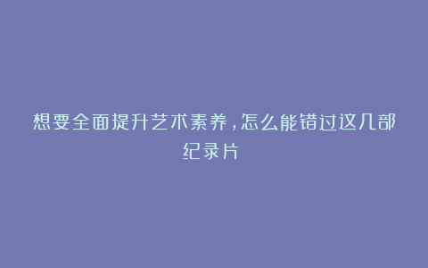 想要全面提升艺术素养,怎么能错过这几部纪录片?!