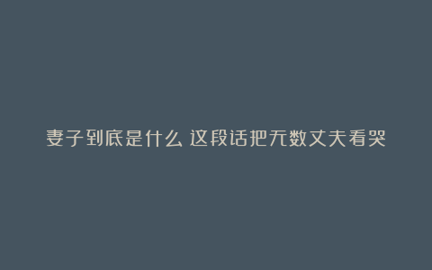妻子到底是什么？这段话把无数丈夫看哭！