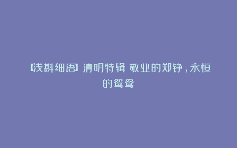 【浅斟细语】清明特辑:敬业的郑铮,永恒的鸳鸯