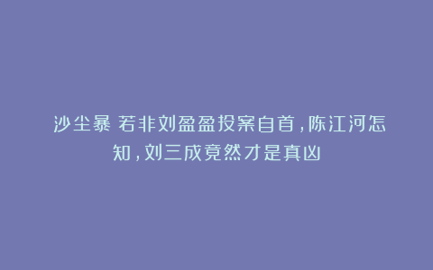 《沙尘暴》若非刘盈盈投案自首，陈江河怎知，刘三成竟然才是真凶