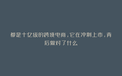 都是十亿级的跨境电商，它在冲刺上市，背后做对了什么？