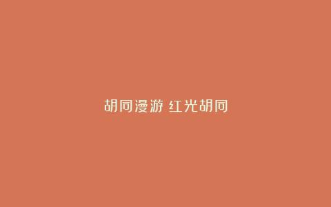 胡同漫游｜红光胡同