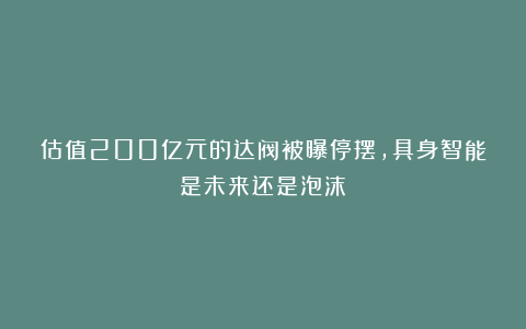 估值200亿元的达阀被曝停摆,具身智能是未来还是泡沫?
