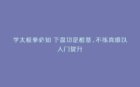 学太极拳必知:下盘功是根基,不练真难以入门提升