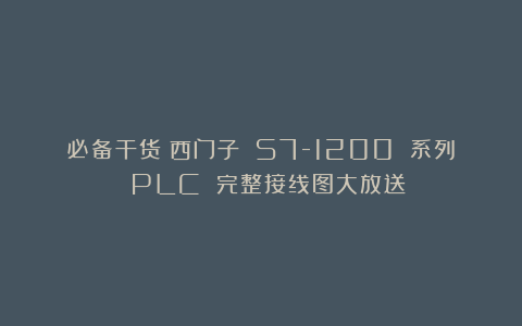 必备干货！西门子 S7-1200 系列 PLC 完整接线图大放送