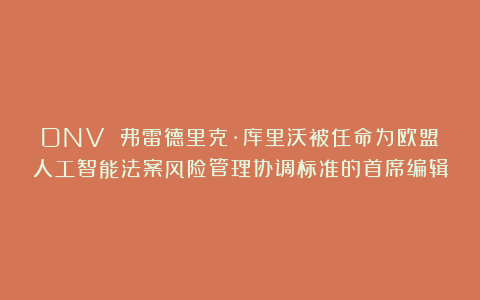DNV 弗雷德里克·库里沃被任命为欧盟人工智能法案风险管理协调标准的首席编辑