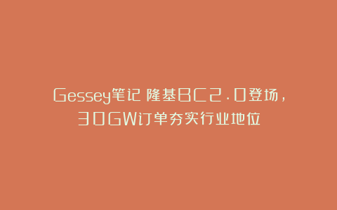 Gessey笔记：隆基BC2.0登场，30GW订单夯实行业地位