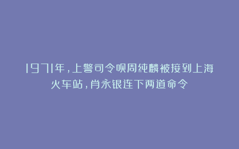 1971年，上警司令员周纯麟被接到上海火车站，肖永银连下两道命令